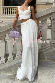 Fashionable Suspender Slim-fit Top and Elastic Waist Stitching Elegant Maxi Skirt Set