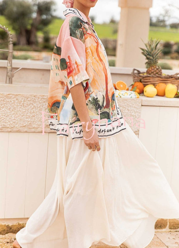 Unique Print Lapel Short Sleeve Vacation Casual Shirt
