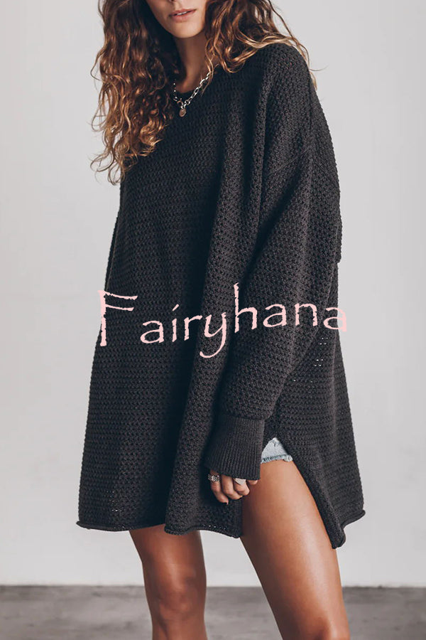 Cup of Cozy Knit Oversized Slit Side Sweater