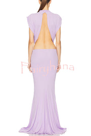 Sexy Open Back Bow Embellished Elegant Fishtail Maxi Dress
