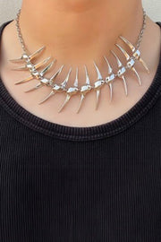Punk Silver Thorn Bone Necklace