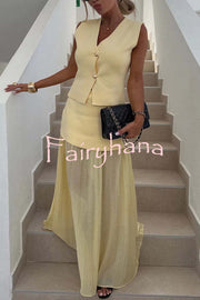 Stylish and Elegant Knit Gold Buttons V-neck Loose Vest