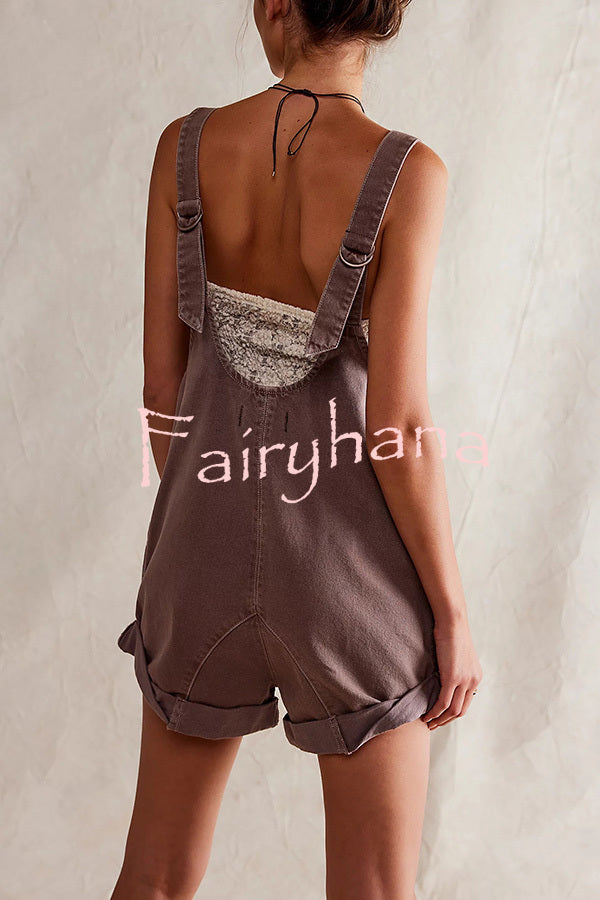Stylish Loose Sleeveless Pocket Straps Adjustable Denim Rompers