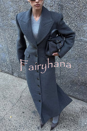 Elegant Lapel Long Sleeve Button High Waist Long Coat