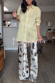 The Finishing Touch Satin Unique Print Elastic Waist Wide Leg Pants