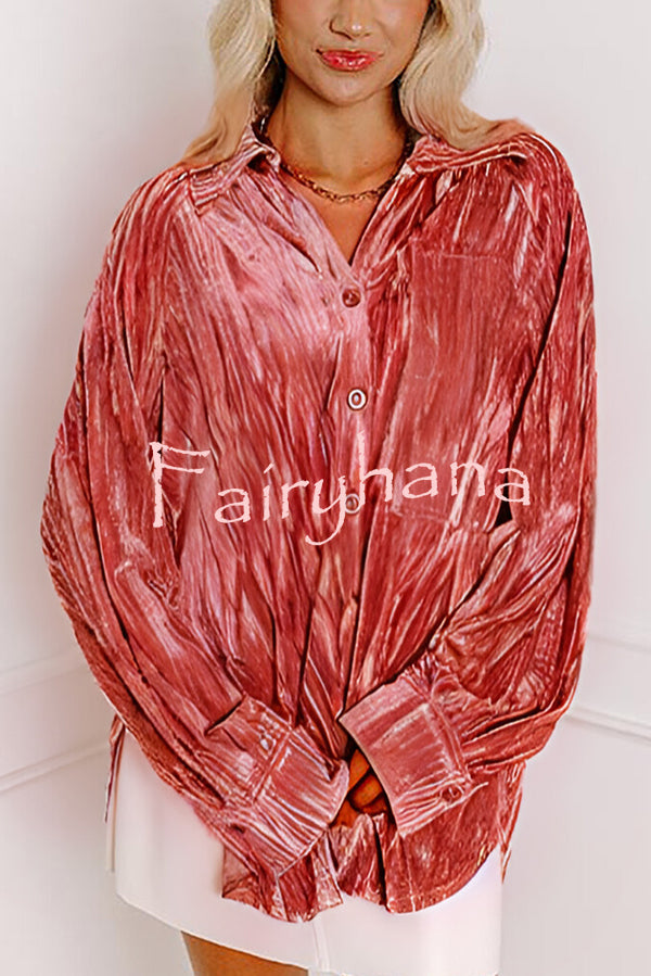 Solid Color Velvet Light-sensitive Drape Loose Shirt
