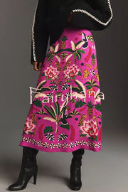 Creative Tropical Rainforest Unique Print High Rise Midi Skirt