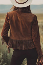 Retro-style Lapel Long-sleeved Tassel Casual Suede Short Jacket