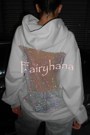 Fashionable Shiny Mesh Hollow Back Loose Long-sleeved Hooded Sweatshirt