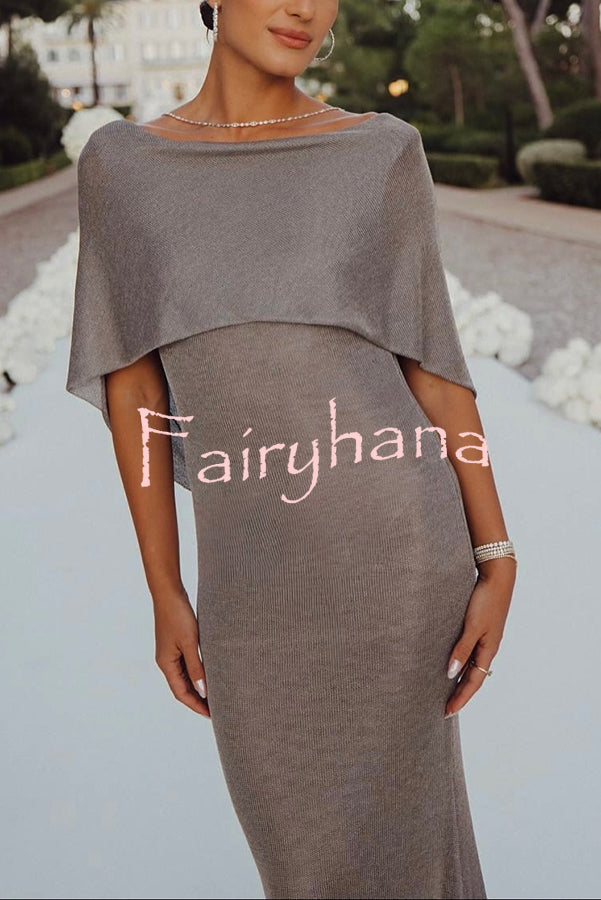 Fit and Elegance Fine Shimmering Fabric Open Cowl Back Draped Neckline Maxi Dress