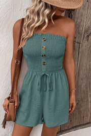 Solid Color Tube Top Button Pleated Casual Rompers