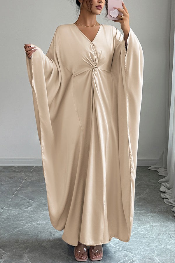 Solid Color Elegant V-neck Knot Decoration Loose Maxi Dress