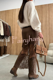 Antara Satin Lace Patchwork High Rise H-line Maxi Skirt