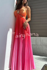 Get Ready Beautiful Gradient Print Cutout Halterneck Pleated Maxi Dress
