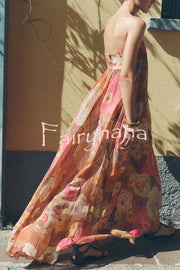 Shelia Ethnic Floral Print Off Shoulder A-line Maxi Dress