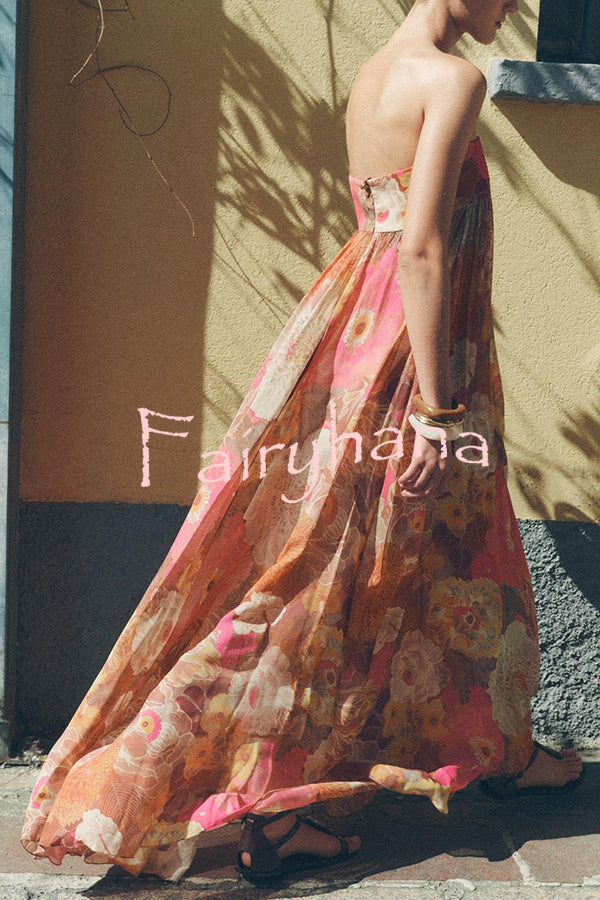Shelia Ethnic Floral Print Off Shoulder A-line Maxi Dress