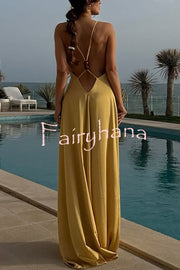 Golden Hour Plung V-neck Resin Beads Detail Backless Maxi Dress