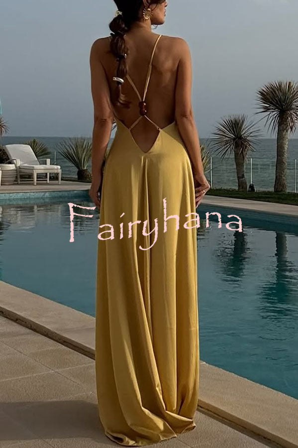 Golden Hour Plung V-neck Resin Beads Detail Backless Maxi Dress