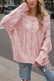 Solid Color Off-shoulder Long-sleeved Loose Knit Sweater