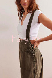 Fashionable Casual Side Pocket Button Loose Denim Overalls