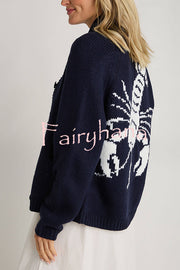 Fashion Lobster Pattern Casual Long Sleeve Knit Cardigan