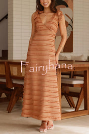 Solid Color V-neck Elegant Sling Lace Up Vacation Maxi Dress
