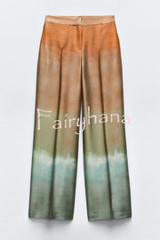 Fashion Gradient Print Casual Pocket Straight Pants