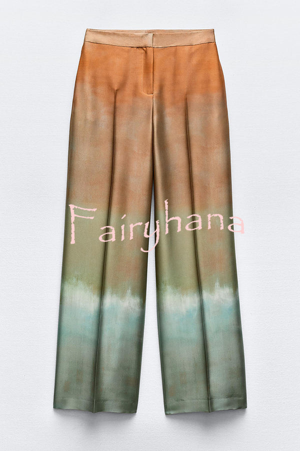 Fashion Gradient Print Casual Pocket Straight Pants