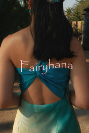 Satin Ombre One Shoulder Backless Fitted Maxi Dress
