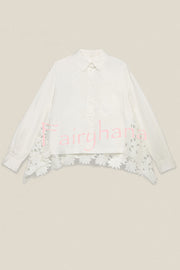 Daisy Long Sleeve Back Crochet Floral Lace A-line Blouse