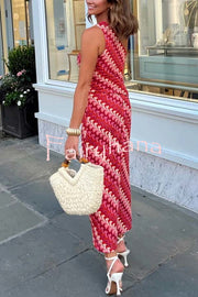 Ansela Knit Wave Unique Print One Shoulder Top and Stretch Maxi Skirt Set