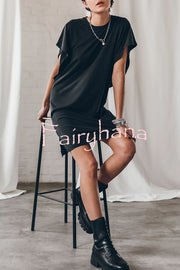 Absolutely Comfortable Cotton Blend Batwing Loose T-shirt Mini Dress