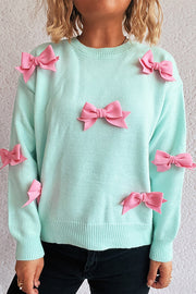 Sweet Bow-knot Casual Round Neck Long-sleeved Knit Sweater