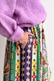 Dragon Season Unique Print Elastic Waist Pocketed Midi Skirt