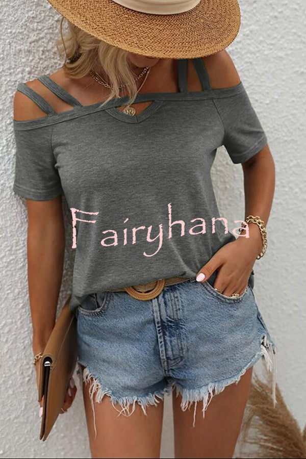 Solid Color Cold Shoulder Casual T-shirt