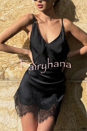 Sexy Lace Paneled V-neck Halter Back Mini Dress