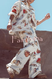 Angel Wings Denim Unique Print Mid Rise Pocket Loose Pants