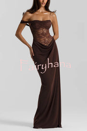 Sexy See-Through Lace Suspender Slim Slit Maxi Dress