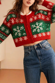 Christmas Snowflake Pattern Loose Long-sleeved Knit Cardigan