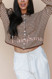 Fashionable Contrast Striped Casual Long-sleeved Knitted Cardigan