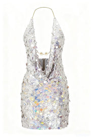 Sexy Halter Neck Sequined Open Back Mini Dress