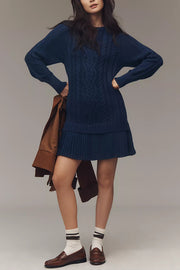 Fashion Loose Round Neck Long Sleeve Knitted Splicing Mini Dress