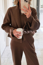 Comfortable Season Shawl Collar Open-front Long Sleeve Flap Pockets Crop Coat