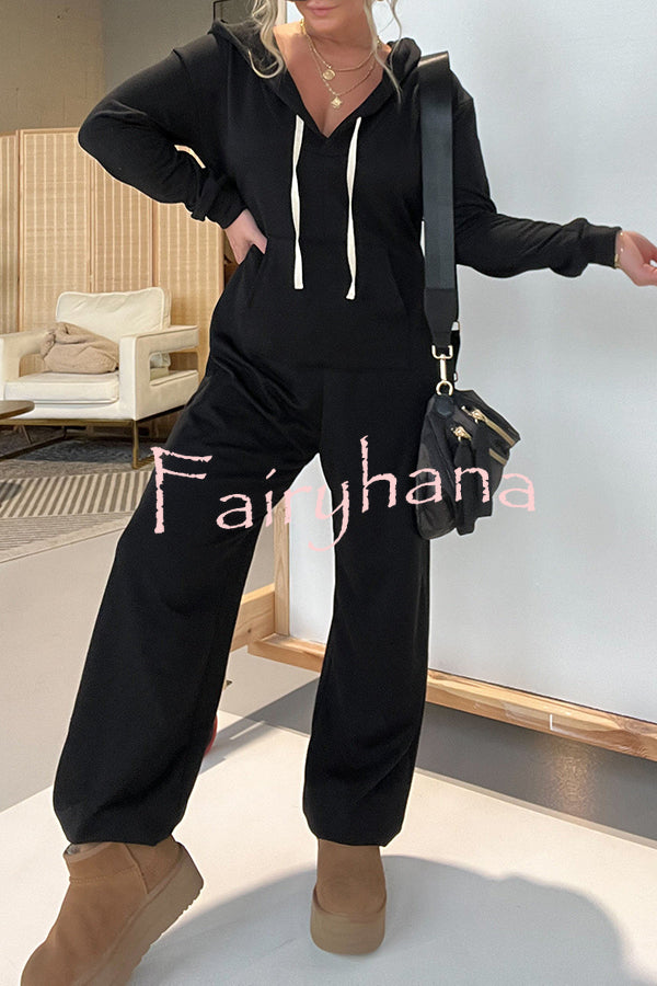 Cozy Days Long Sleeve Pocket Hooded Drawstring Jumpsuit