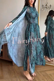 Unique Print One-piece Swimsuit and Cardigan and High Rise Pants Three-piece Set