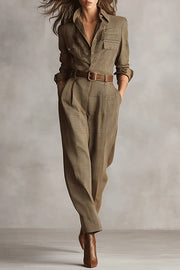 Retro Plaid Print Casual Pocket High-waisted Jumpsuit