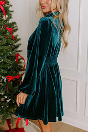 Solid Color Velvet Sexy Hollow Waist Long Sleeve Mini Dress