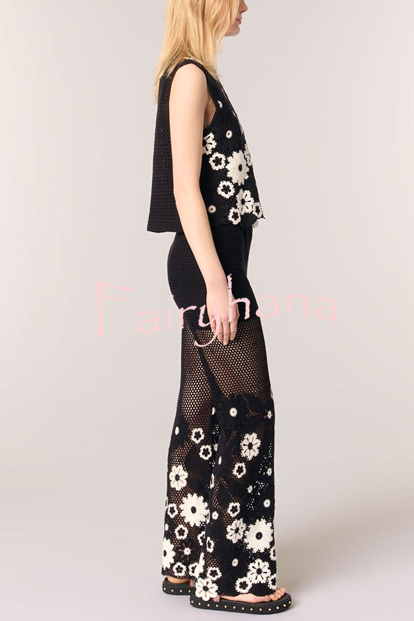 Fashion Hollow Hook Elastic Waist Casual Wide-leg Pants