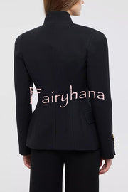 Classic Luxury Unique Metal Button Stand Collar Long Sleeve Jacket