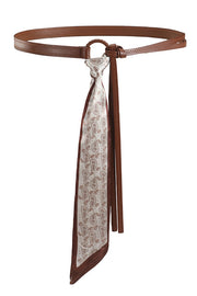Vintage Silk Scarf Leather Thin Belt